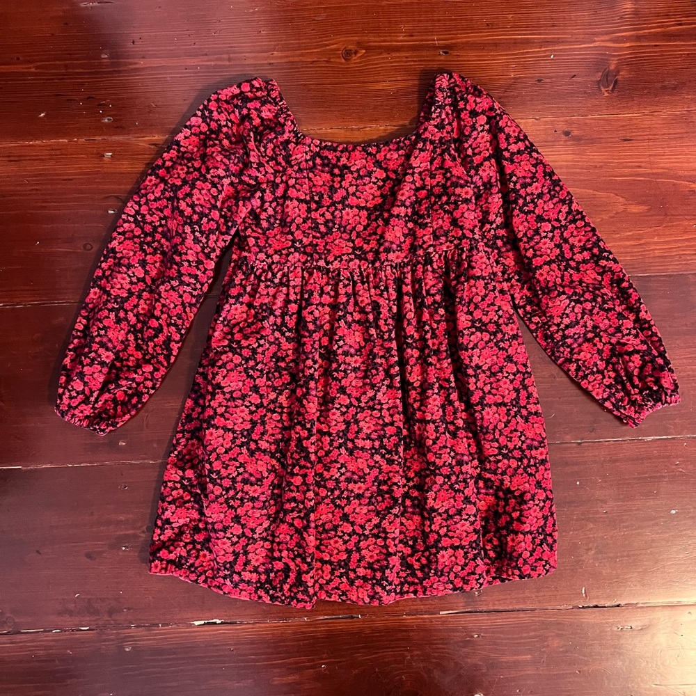 GAP Red and black Floral Kids corduroy  Dress size 5/6